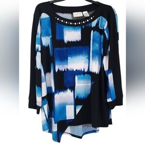 Alfred Dunner Abstract Blue and Black Blouse